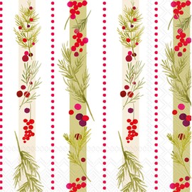 IHR Ideal Home Range Cocktail Napkins Disposable 3-Ply Paper Party Napkin Pack, 5" x 5", Merry Berry Stripe, 20-Count