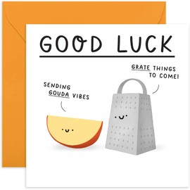 Old English Co. Cute Good Luck Card for Him Her - 'Gouda Vibes' Cheese Pun Encouragement Card for Friends and Family - Funny New Job, Promotion, Exam Results Card | Blank Inside