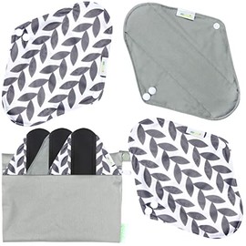 wegreeco Almohadillas sanitarias reutilizables de bambú (elegantes) – Almohadillas sanitarias de tela | Almohadillas de incontinencia ligeras | Almohadillas menstruales reutilizables – Paquete de 6 almohadillas, 1 mini bolsa húmeda de tela (pequeña, lujosa)