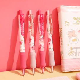 Shulaner Cute Mechanical Pencil 0.5mm with 2 Erasers, Beautiful Flower Rose Automatic Pencil 0.5 with Super Soft Grip 4 Pack - Rose