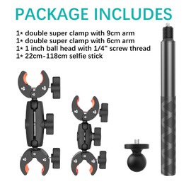 UNSTINCER Kamerahalterung mit Doppelklemme und 118 cm Selfie-Stick, verstellbare Action Cam Third Person Halterung für Insta360 X4 X3 X2 ONE RS R, Halterung für Motorrad Fahrrad ATV Roller Lenker