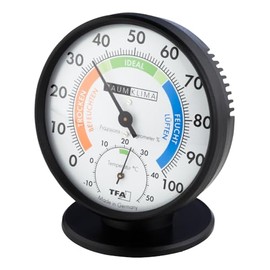 TFA Dostmann Precision Thermo-Hygrometer, 45.2033, for Indoor Climate Control, Analogue, with Comfort Zones, Temperature and Humidity Control (Black)