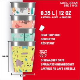Sigg Children's Stainless Steel Cup Set (4 x 0.35 L), Drinking Cups for Kids in 4 Colorful Designs for Boys and Girls, Practical Childrens Cups for at Home and on The Go