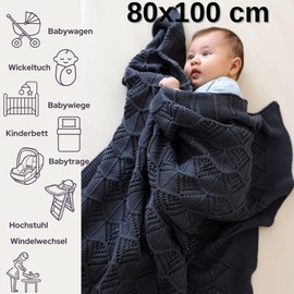 Little Dedi Emily Design 100% Organic Cotton Baby Blanket 80 x 100 cm Dark Grey - GOTS Certified, Soft Swaddling Cloth, 80 x 100 cm, Gender Neutral, Newborn Cuddly Blanket