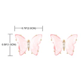 QUKE Butterfly Shape Crystal Stud Earrings Gold Pierced Stud Earrings for Women Girls, Zinc