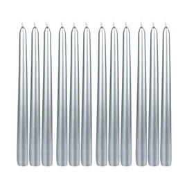 Zest Candle 12-Piece Taper Candles, 10-Inch, Metallic Silver