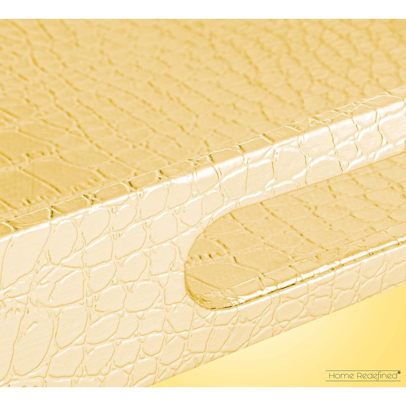 Home Redefined 18"x12" Gold Glossy Crocodile Faux Leather Serving Tray