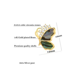 AnnBabic Abalone Shell Butterfly Stud Earrings for Women - Cubic Zirconia Crystals Half Butterfly Earrings in 14K Gold