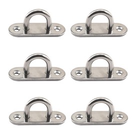 6 Pieces M5 304 Stainless Steel Oblong Pad Eye Plate Hook Heavy Duty Ring Hook for Marine Deck Wall Ceiling