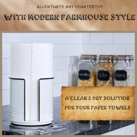 Paper Towel Holder - Farmhouse Countertop Dispenser Non-Slip Base for Kitchen & Bathroom (White Paper Towel Holder)