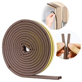 SUNMON Door Seal D-Type Strip Weather Stripping Self Adhesive Foam for Doors and Windows, Soundproofing Weatherstrip Gap Collision Avoidance（Brown）