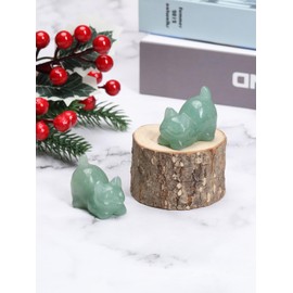 CrystalTears Green Aventurine Crystal Cat Figurine Carved Healing Crystals Gemstones Cat Animal Statue Cute Cat Ornament for Home Desk Decor Good Luck Cat Gifts for Women Men Christmas 1.6”