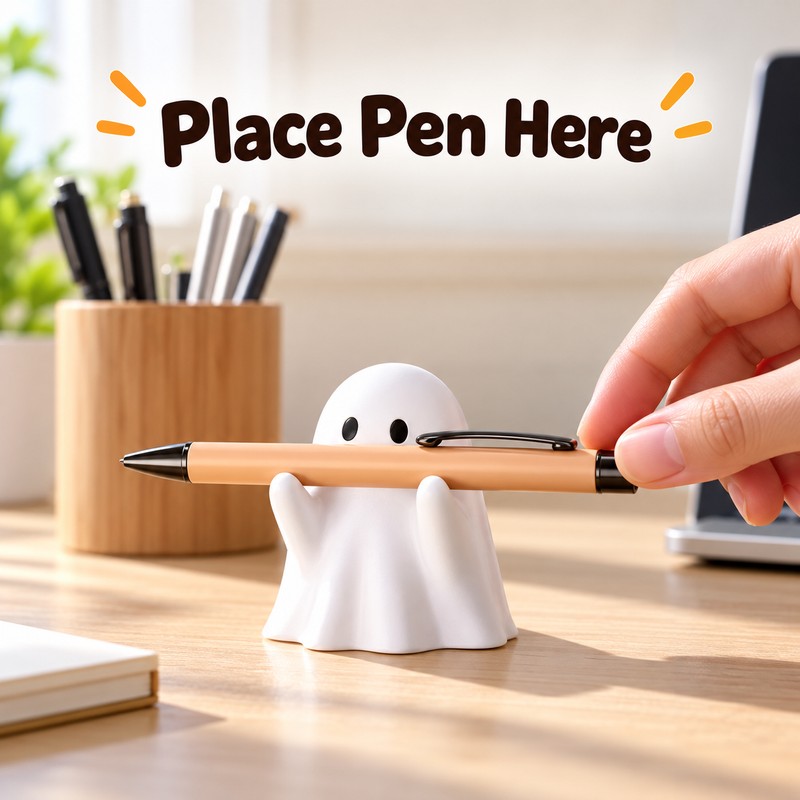 White Ghost Pen Holder for Desk – Cute Halloween Pencil