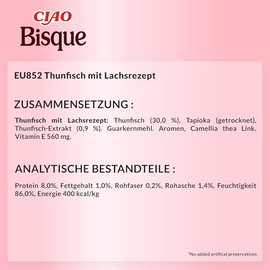 INABA INABA Ciao Bisque Katzenfutter Nass 86% Feuchtigkeit und Vitamin E, Premium Katzensuppe mit Thunfisch & Lachs 40 g (12er Pack), 100% nat??rliches Fleisch, Getreidefrei, Zuckerfrei