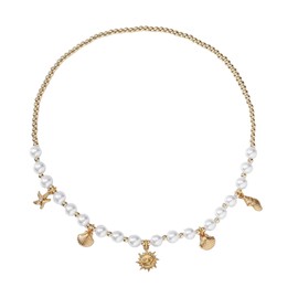 Pearl SeaShell Necklace Gold Shell&Starfish&Sun Charm Necklace for Women Boho Summer Sea Shell Starfish Necklaces Beach Vacation Essentials