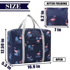 Travel Bag Carry on Duffel Bag Foldable Luggage Bag Spirit Airlines Personal Item Bag Sports Gym Bag Weekender Overnight Bag Nylon Travel Duffel for Women (Navy Blue Flamingo)