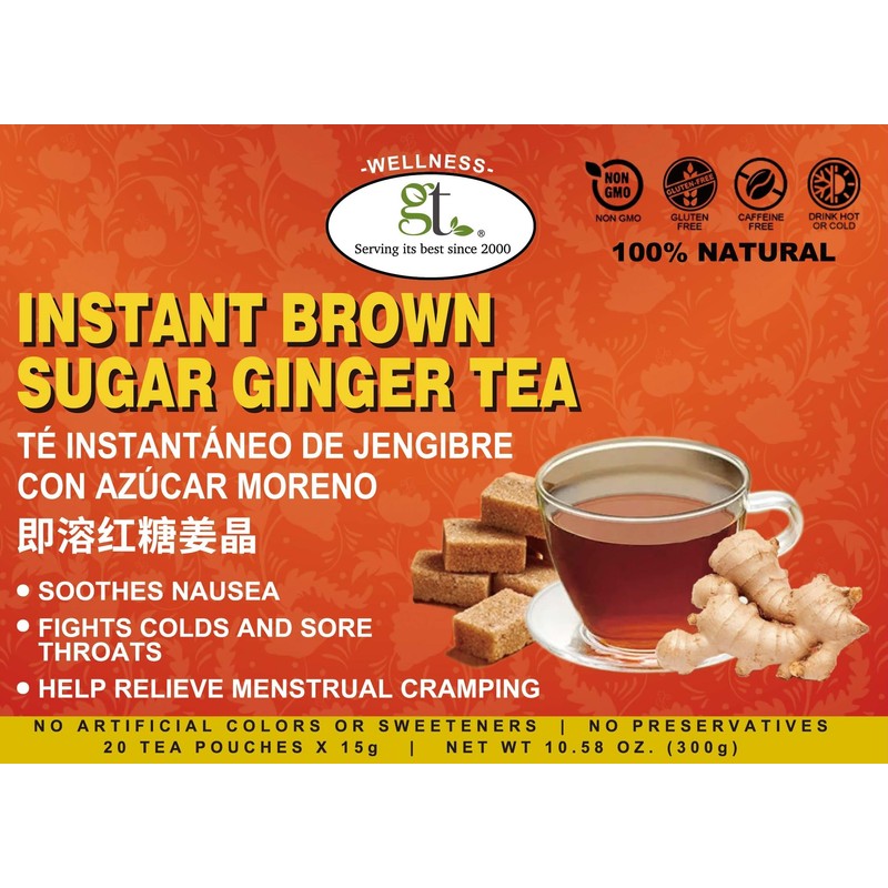 GT Instant Brown Sugar Ginger Tea, 10.58 Ounce Box (20