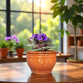 Dphagesy African Violet Pots Self Watering Round Ceramic Violet Pot (Orange, 6 inch)