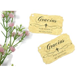 Baptism Tags - Gracias Por Venir A Mi Bautizo (Set of 40) (Antique Gold)