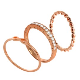 Rose Gold Dipped Sterling Silver Infinity Twisted CZ Stacking Rings Set - Size Large
