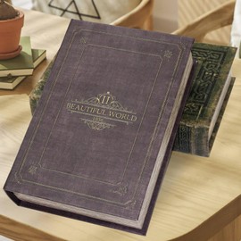 Microkize Decorative Vintage Book Shaped Trinket Storage Box Brown Leather -24B-005，Literary Works Fake Book Box Home Decor