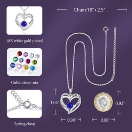 CRYSLOVE Birthstone Necklaces for Women 925 Silver White Gold Plated Love Heart Pendant Necklace Cubic Zirconia Jewellery Gifts for Wife Mum Girlfriend