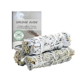 Soul Sticks 4 Inch 3 Pack White Sage Mixes Smudge Sticks Bulk with Starter Guide for Cleansing, Meditation, Yoga | Sage for Cleansing House | California Sage Bundles | White Sage & Blue Sage