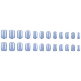 Short Press on Nail Square Fake Nails French Tip False Nails with Silver Glitter Design Glue on Nails Blue Glossy Acrylic Nails Full Cover Stick on Nails Artificial Nails For Women 24 Pcs
