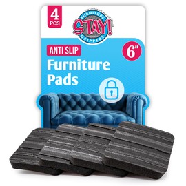 Stay! Anti Slip Furniture Pads (Set of 4) - Square Furniture Stoppers to Prevent Sliding for Hardwood Floors and Carpets - Non Skid Furniture Grippers - Table & Couch Leg Floor Protectors, 6 Inch