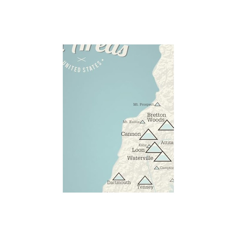 New Hampshire Ski Resorts Map 18x24 Poster (Beige & Opal