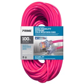 Prime NS513835 100-Foot 12/3 SJTW Flex High Visibility Extra Heavy Duty Outdoor Extension Cord with Primelight Indicator Light, Neon Pink
