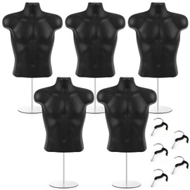 Geetery 5 Pack Male Mannequin Torso Dress Form Mannequin Body T Shirt Display with Stand and Hanging Hook Hollow Back for Counter, Craft Shows, Photos or Design, S-m Size