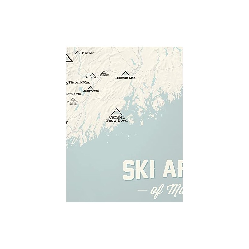 Maine Ski Resorts Map 18x24 Poster (Beige & Opal Blue)