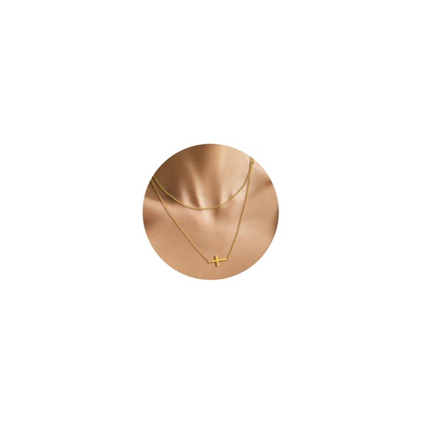 CANDYFANCY Gold Cross Necklace for Women 18k Golden Plated Layered