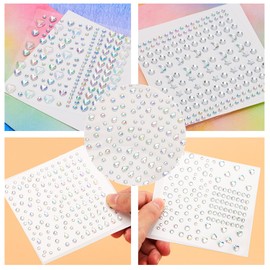 Rhinestone Face Gems Stickers, 4 Sheets Self-Adhesive Face Jewels Diamonds Rhinestones for Makeup Stickers, Body Face Eye Nail Makeup Stickers Temporary Tattoos for Women and Girls