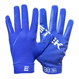 EliteTek Men's Football Gloves RG-14 Super Tight Fitting Football Gloves - Easy Slip On Design No Wrist Strap for Men (Royal Blue, Adult XXL)