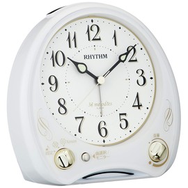RHYTHM 8RM400SR03 Alarm Clock with Melody Continuous Second Hand Aria Cantabile N, White, 5.3 x 5.3 x 3.1 inches (13.6 x 13.5 x 7.9 cm), White
