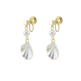 Clip on Sea Shell Pearl Fake Stud Dangle Drop Earrings for Women Non Pierced Ear Cuff Wrap Dangling Lightweight Hypoallergenic Fashion Jewelry Seaside Summer Holiday Gift