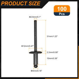 uxcell 100Pcs 5/32"x3/8" Large Flange Head Blind Rivets, Zinc-Plated Carbon Steel Grip and Mandrel Cap Blind Rivets, Black