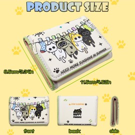 UZSUZZ Children's Purse, Cute Children's Wallet, Cat, Cartoon Wallet, Children, 3-Way Foldable with Zip, Compact and Practical, Boys and Girls, cream-coloured, cute