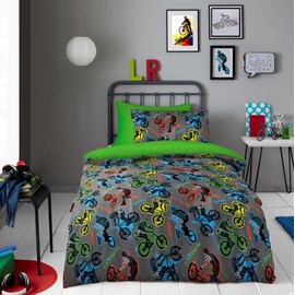 GC GAVENO CAVAILIA Kids Moutain Bike Boys Duvet Cover Single, BMX Dirt Bike Microfiber Comforter Quilt Cover Reversible Bedding, Multi
