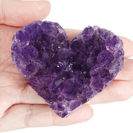 Orientrea 90-110g 1PC Amethyst Heart Cluster, Natural Crystal Heart Crystal Worry Stone- Amethyst Crystals for Decoration, Wire Wrapping, Meditation, Wicca & Reiki High Energy Crystal Healing