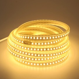 Pcningled AC 110V LED Light Strip Outdoor Waterproof 6.56 Feet 3000K Warm White LED Strip IP67 SMD 5730 Flexible Cuttable Rope Lights with US Plug for Bedroom Wall Under Cabinet Mirror Home Decoration