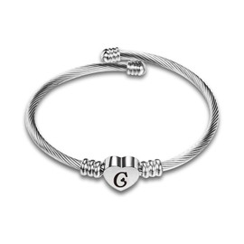 SBI Jewelry Silver Initial C Letter Cuff Bracelets for Women for Name Couple Love Heart Sister Friends Christmas