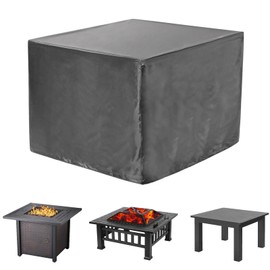 WOMACO Patio Square Fire Pit Cover Waterproof Outdoor Table Covers 48 x 48 inches Windproof Fire Table Firepit Protector - 48" x 48“ x 29”, Gray