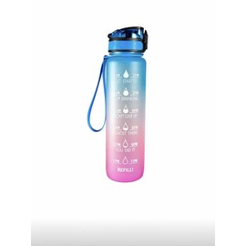 Bottle Bottle 32oz/1L Motivational Sports Tritan Water Bottles with Time Marking and Strainer (Blue and Pink)