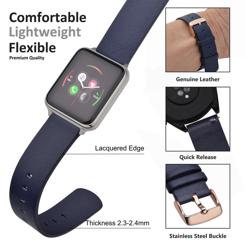 Wocci Quick Release Watch Band, Thin Genuine Leather Smart Watch