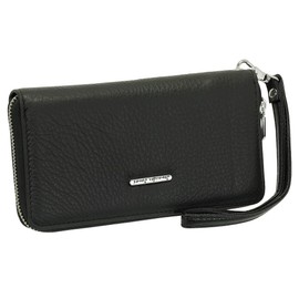 Ledershop24 Luxury Ladies XXL Leather Long Wallet Purse with 18 Card Slots in Brown with Keyring, black