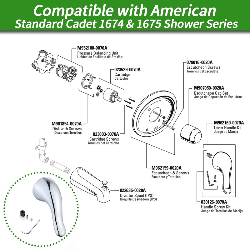 gcbcrit Shower Handle Replacement for American Standard M962160-0020A Lever Handle