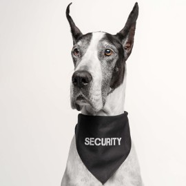 Security Security Guard Dog Bandana | 100% Cotton Adjustable Triangle | Made in USA | Funny Matching Costume | Working Assistance | Door Patrol | Black, X-Small (44)